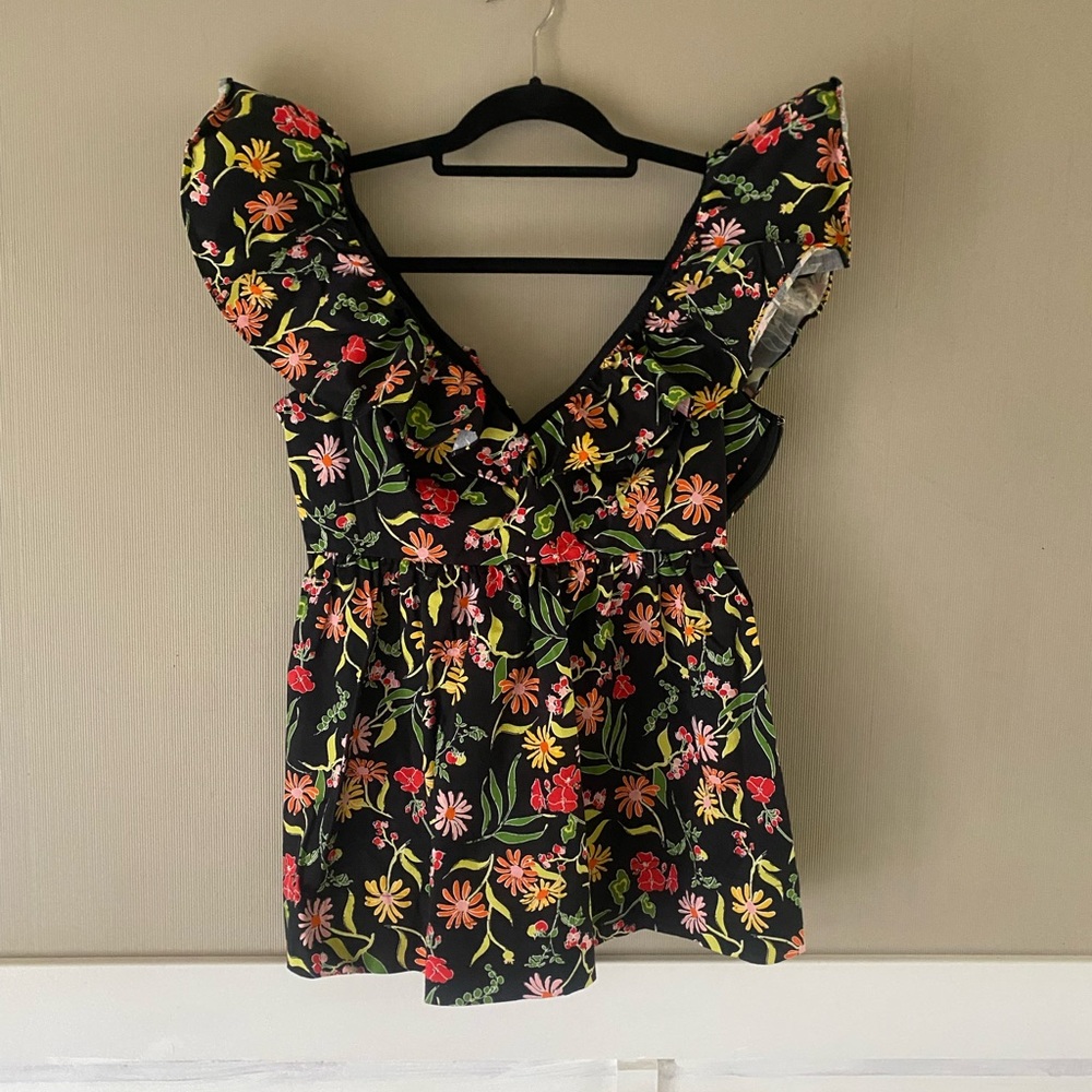 Kate Spade New York Rooftop Garden Floral Ruffle Sleeve Top